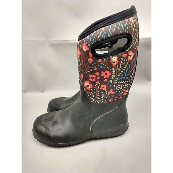 Bogs York Snow Boot Women 7 Black Flowers Waterproof Insulation -20 Degrees Warm - Picture 3 of 13